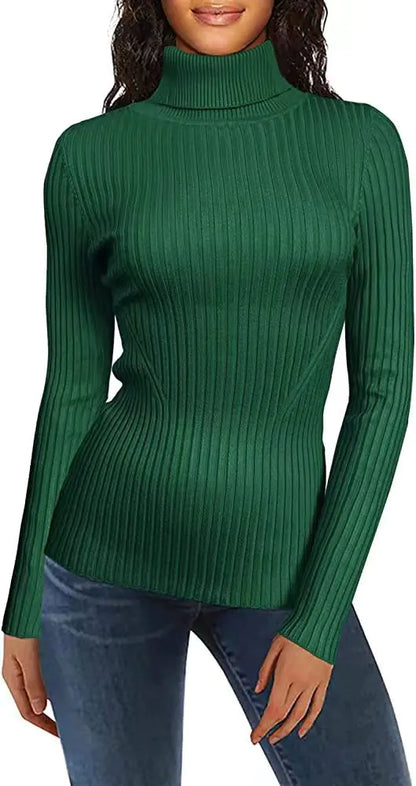 Fashionable Turtleneck Ribbed Sweater for Women