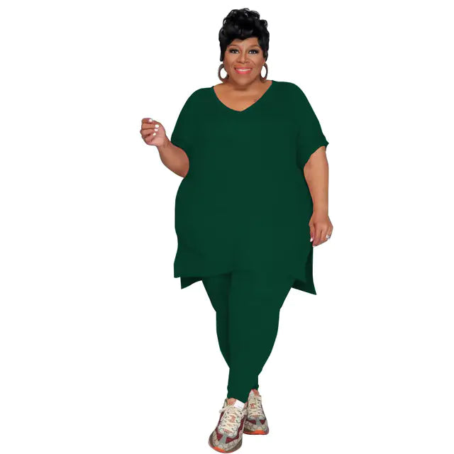 Plus Size Women's Spring Summer T-Shirt and Pants Set