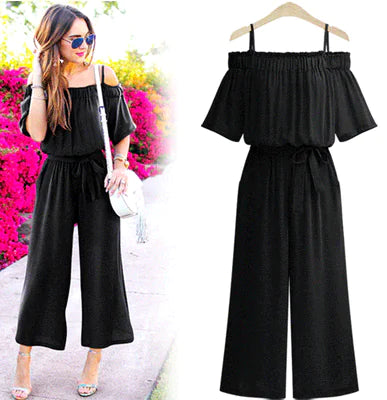 Plus Size Off-Shoulder Jumpsuit with Wide Leg Pants