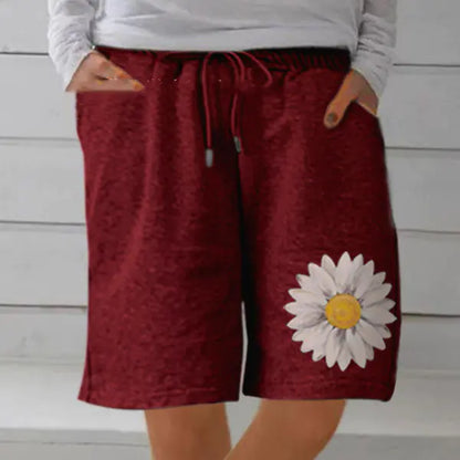 Plus Size Women's Cotton Linen Printed Casual Shorts