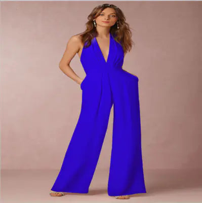 Sleeveless Halter Jumpsuit - Elegant Backless Fashion