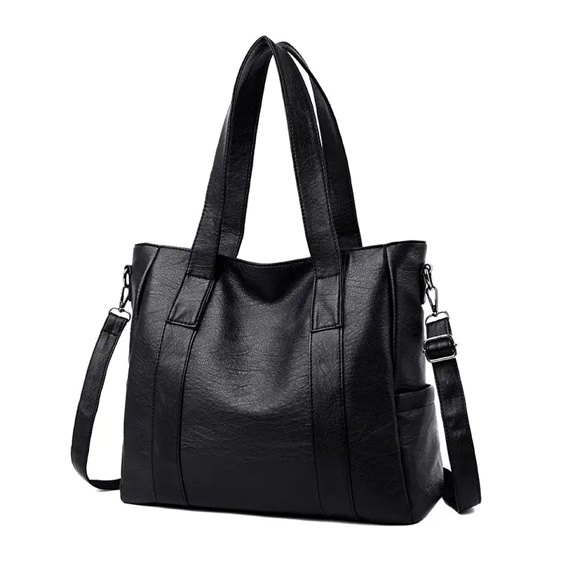 Classic Solid Color Faux Leather Bag Set (Large Capacity)