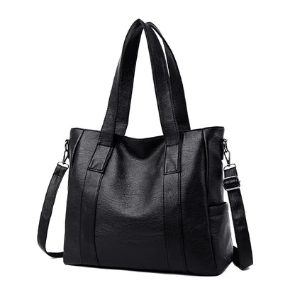 Classic Solid Color Faux Leather Bag Set (Large Capacity)