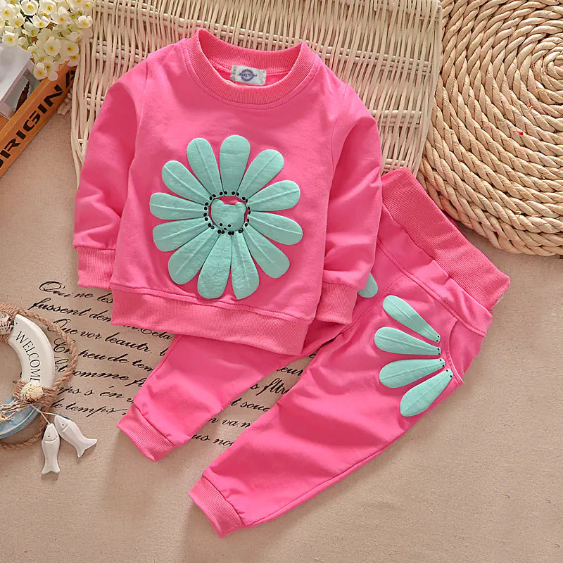 Conjunto de atuendo floral de primavera-otoño para niñas