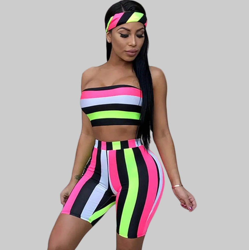Colorful Striped Crop Top and Shorts Set