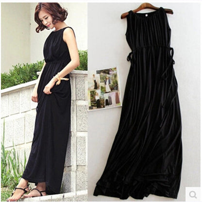 High-Waisted Sleeveless Maxi Dress with Drawstring
