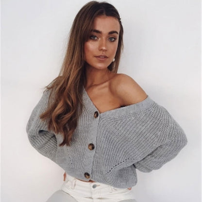 Solid Color Button Cardigan Sweater Knitwear