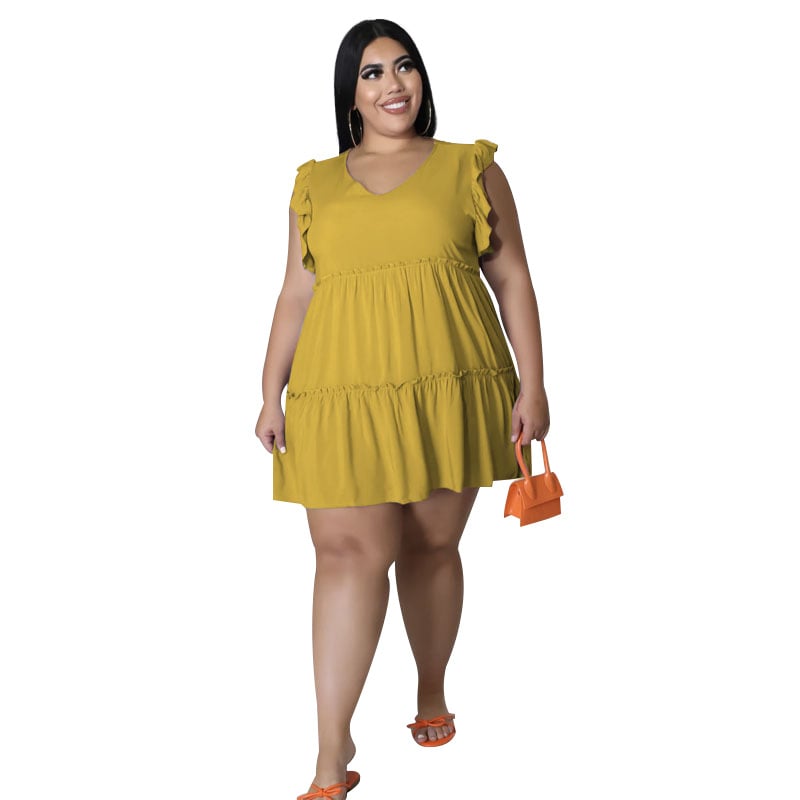 Women's Casual V-neck Sleeveless Ruffled Dress