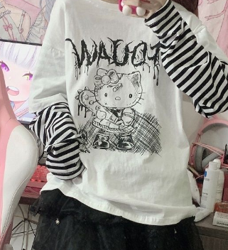 Hello Kitty Patchwork Stripe Long Sleeve Top for Girls