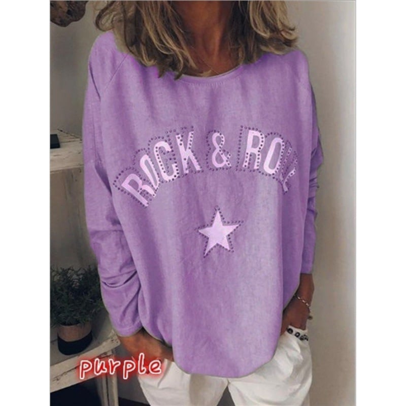 Women's Printed Diamond Round Neck Long Sleeve Top
