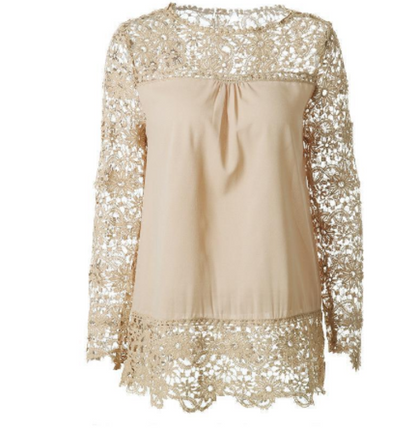 Lace Floral Chiffon Blouse with Long Sleeves for Women
