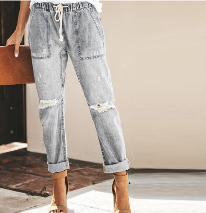 Women's Ripped Distressed Straight Leg Denim Pants