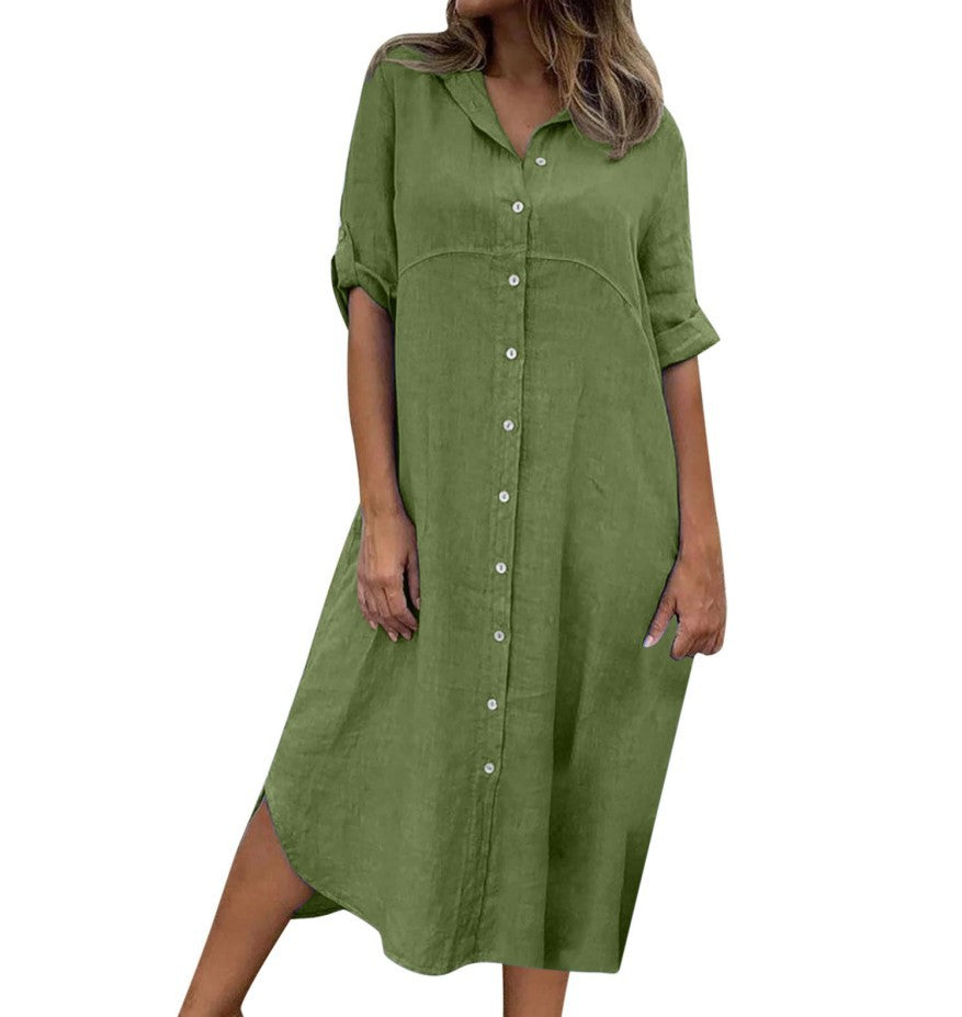 Women's Cotton Linen Shirt Dress