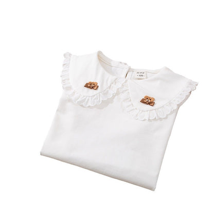 Girls' Long Sleeve Blouse with Ruffle Collar T-Shirt