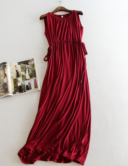 High-Waisted Sleeveless Maxi Dress with Drawstring
