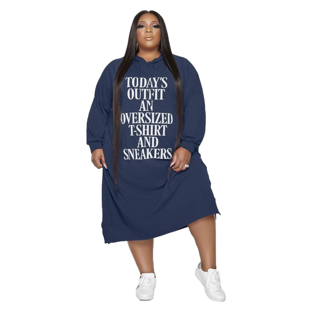 Printed Mid-Length Hoodie Dress for Women