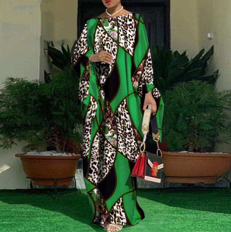 Plus Size Long Sleeve Printed Evening Dress
