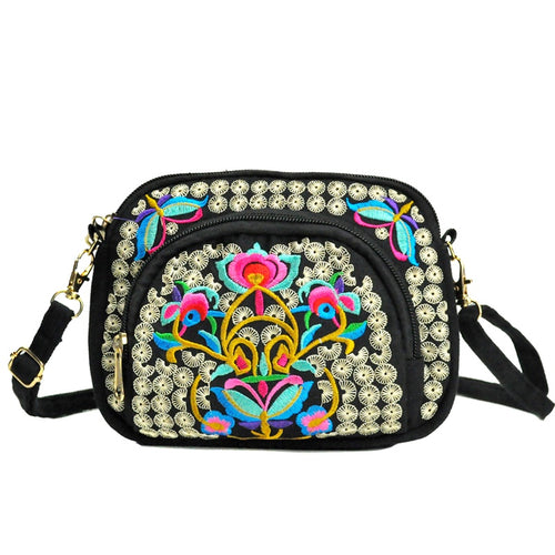 Vibrant Floral Embroidered Crossbody Bag for Women