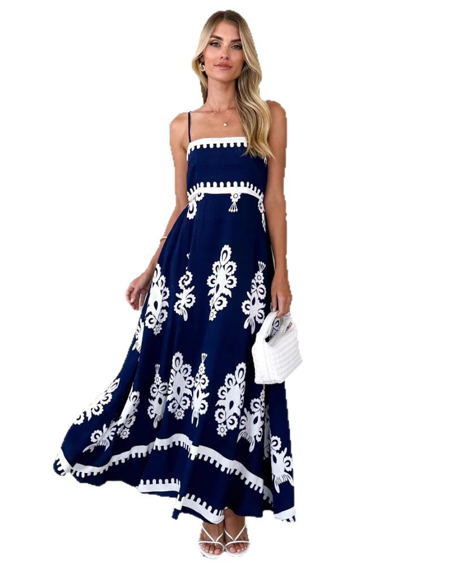 Geometric Print Sling Dress Women
