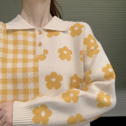 New Polo Doll Collar Cropped Knitted Sweater Top