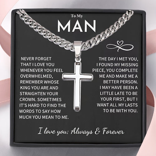 "For My Man" Cross Pendant, Cuban Link Jewelry