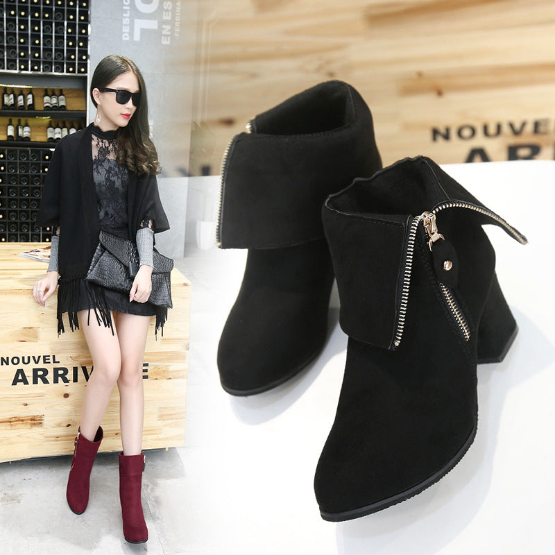 New Women's Short Suede Boots - High Heel, Two Wear