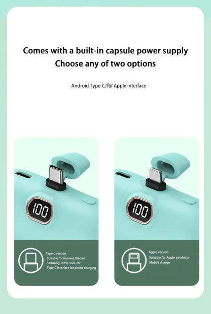 Mini Power Bank 2000/5000mAh Built Cable Portable Mobile Charger Fast Charger