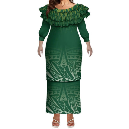 Plus Size Women Hawaiian Print Full Sleeve Long Dress