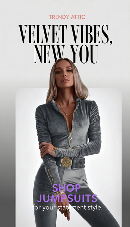 Velvet Jumpsuit with Zipper Belt