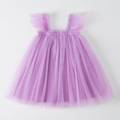 New Girls' Fleece Sleeve Tulle Dress