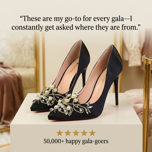 Elegant Satin Pointed-Toe High Heels with Pearls