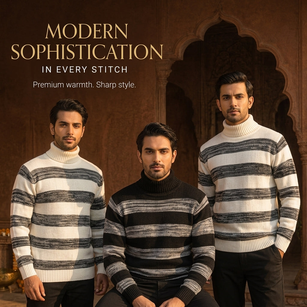 Stripe Fit High-Neck Sweater