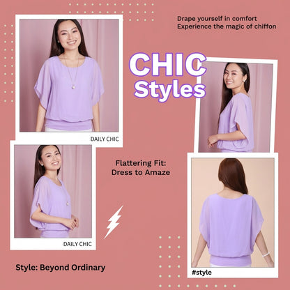 Plus Size Batwing Sleeve Chiffon Blouse for Women