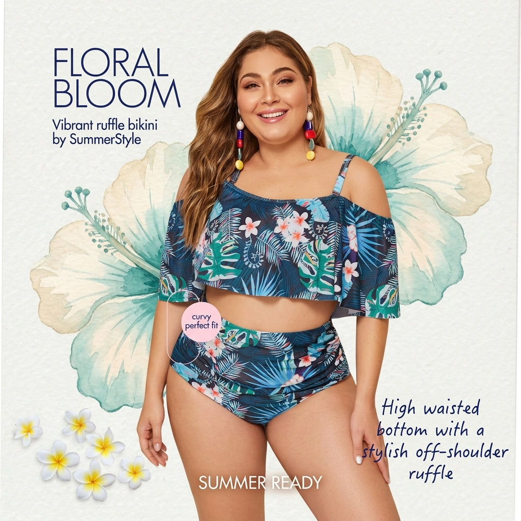 Plus Size Floral High Waist Bikini Set