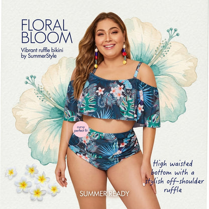 Plus Size Floral High Waist Bikini Set