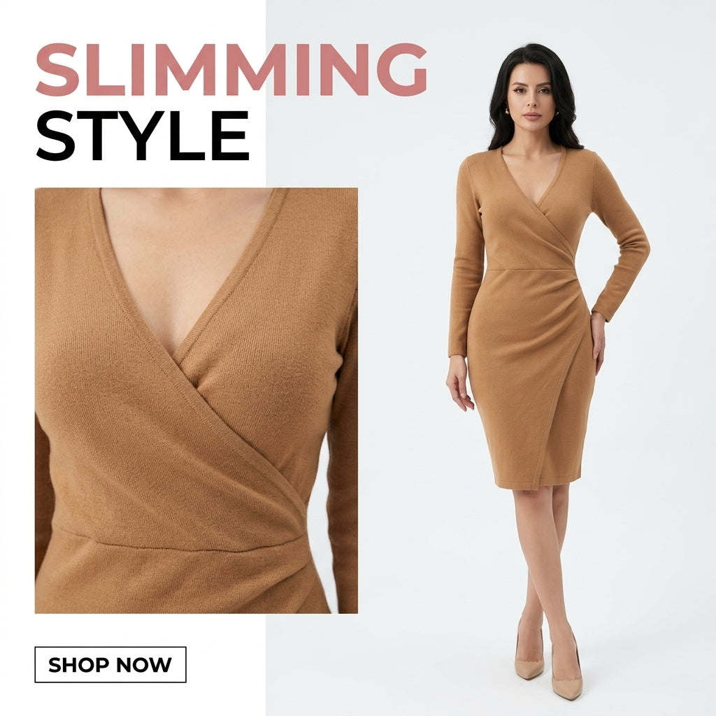V-Neck Slimming Bodycon Dress for Autumn/Winter