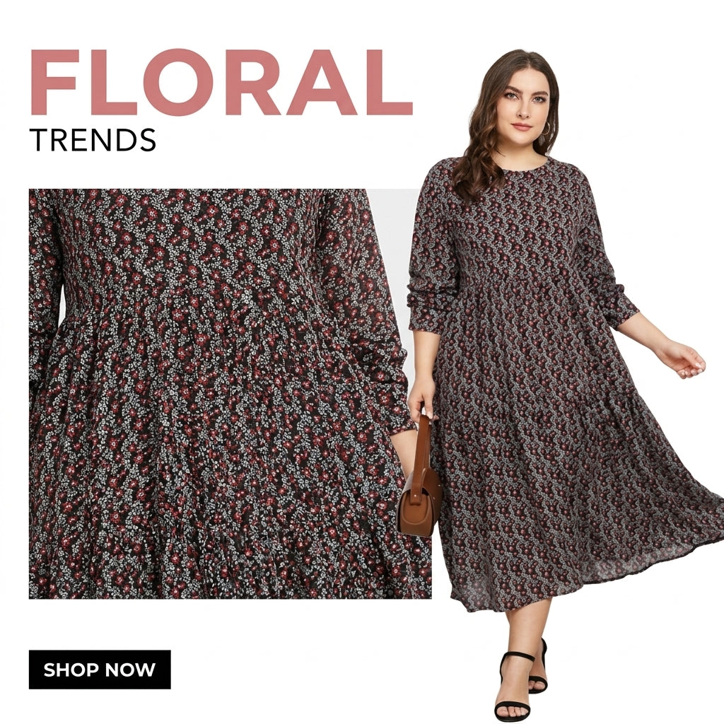 Plus Size Floral Dress for Women  European & American Style