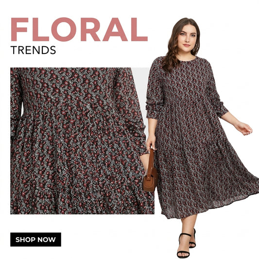 Plus Size Floral Dress for Women  European & American Style