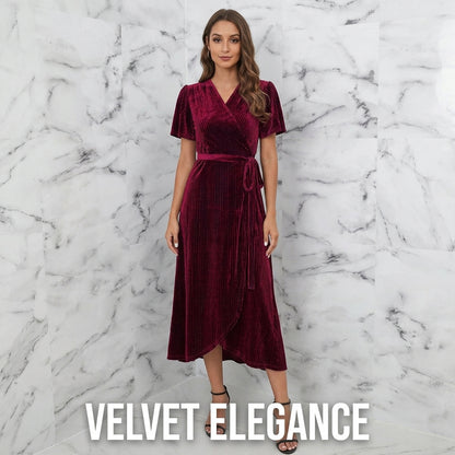 Mid-Length Formal Dress in Gold Velvet for Women
