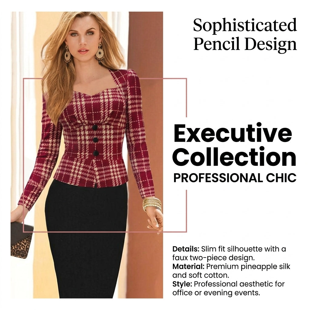 Houndstooth Two-Piece Slim Pencil Dress