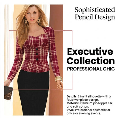 Houndstooth Two-Piece Slim Pencil Dress