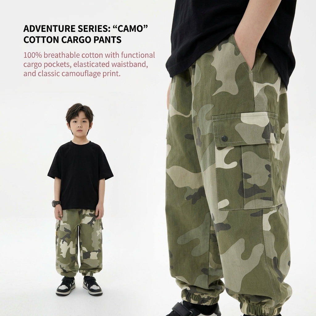 Boys' Autumn Camouflage Cotton Cargo Pants