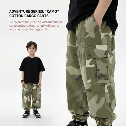 Boys' Autumn Camouflage Cotton Cargo Pants