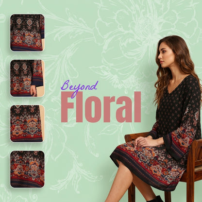 Plus Size Loose Sleeve Floral Print Dress