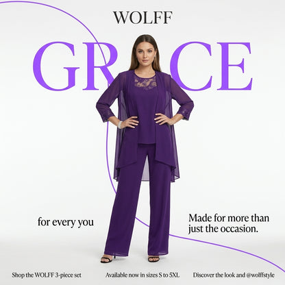 WOLFF Stylish 3-Piece Plus Size Lace Outfit Set