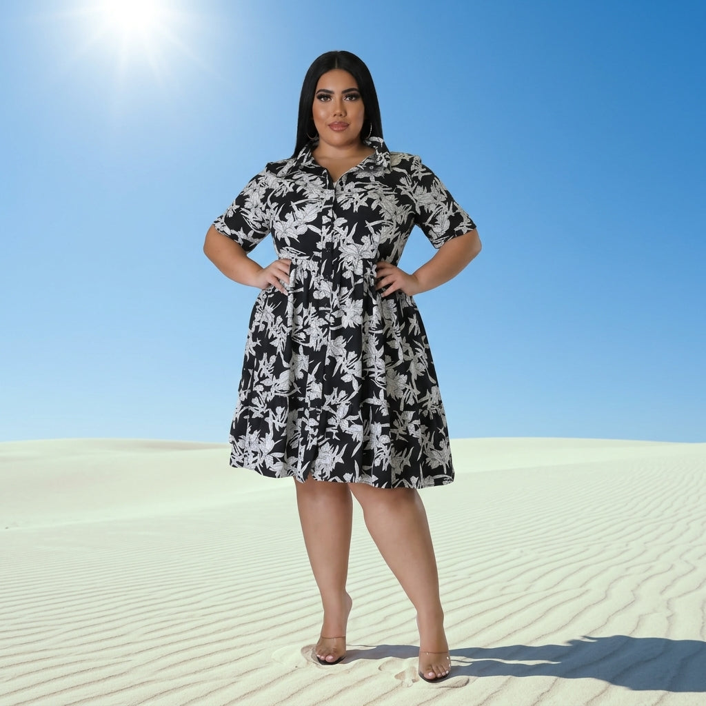 Plus Size Floral Print A-Line Dress for Women