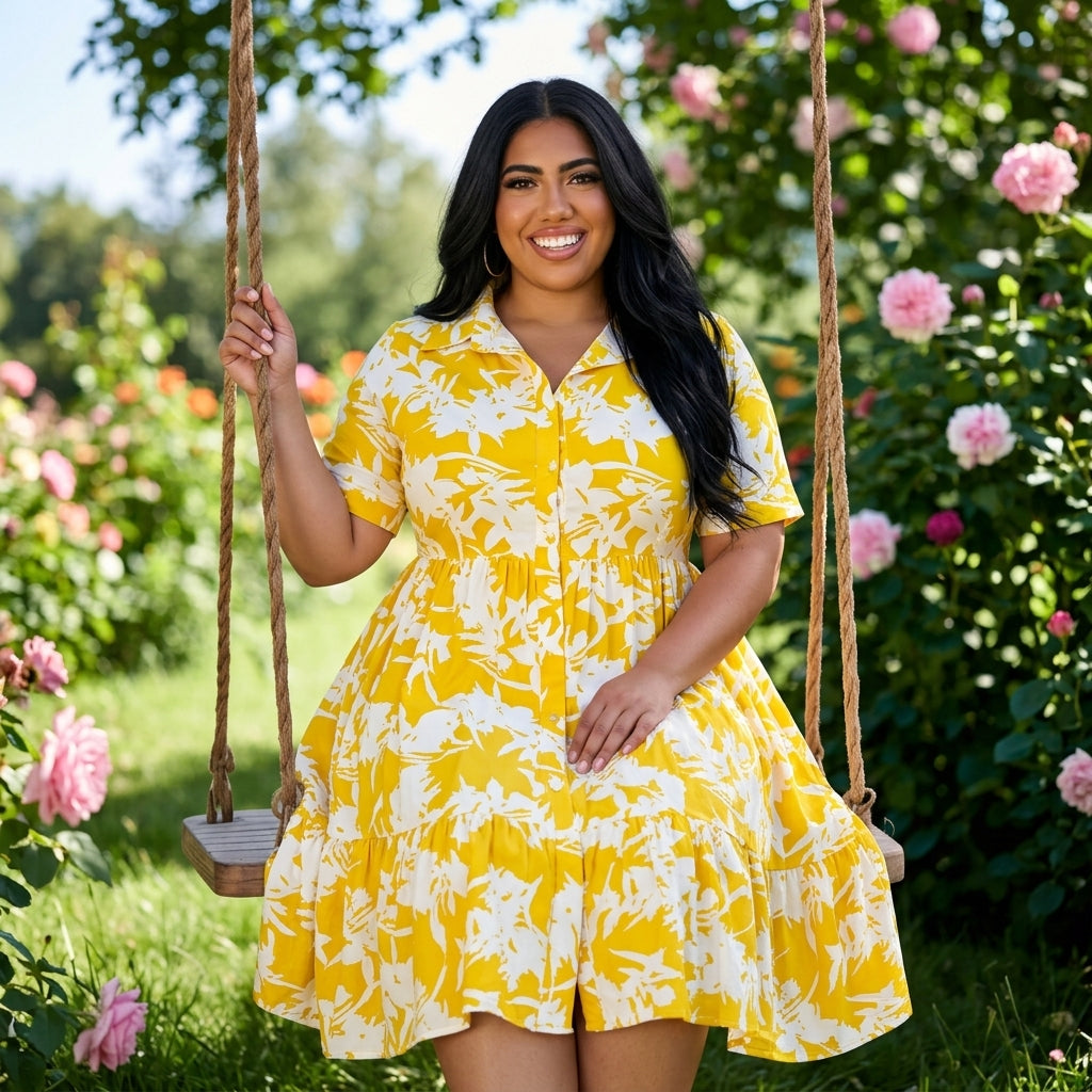 Plus Size Floral Print A-Line Dress for Women