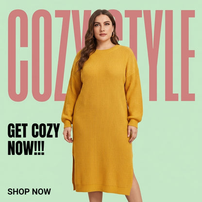 Winter Knit Sweater Dress - Long Sleeve Plus Size