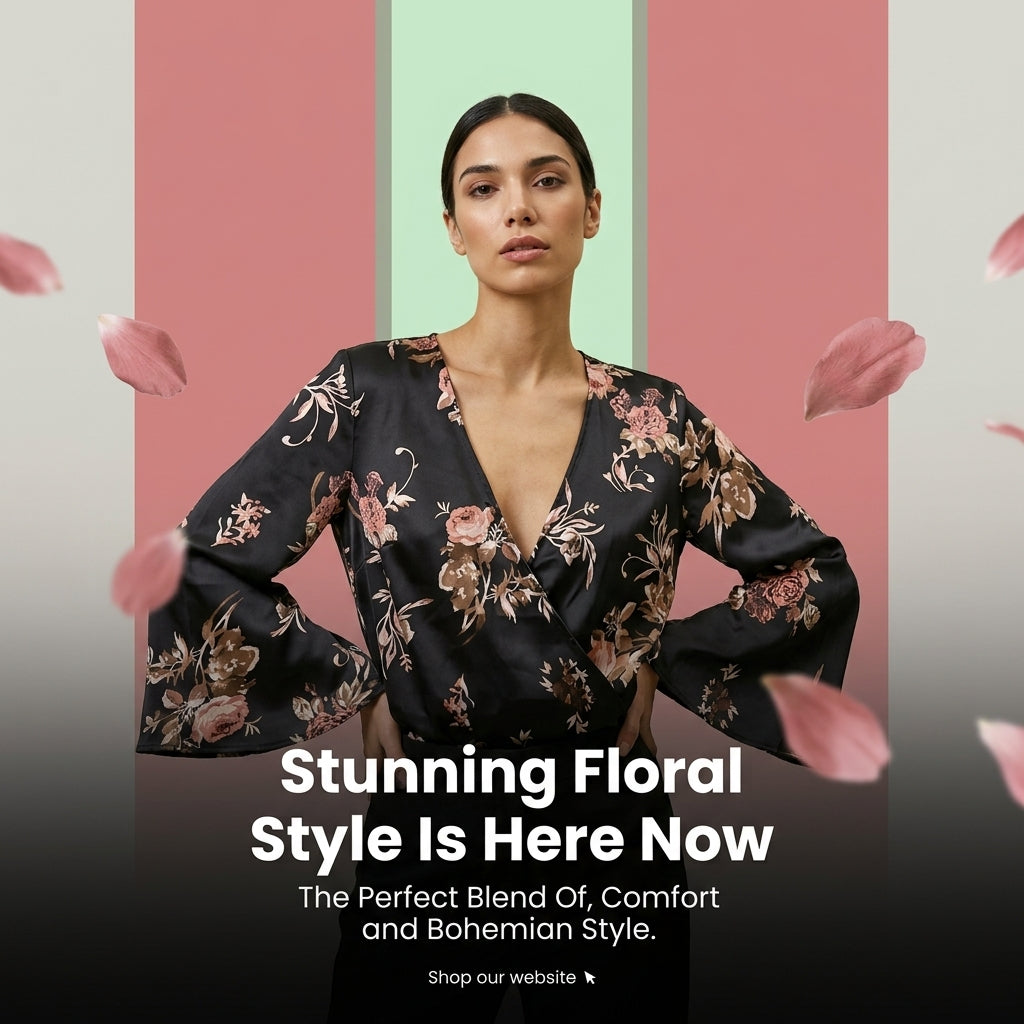 Floral Print Deep V-Neck Long Sleeve T-Shirt