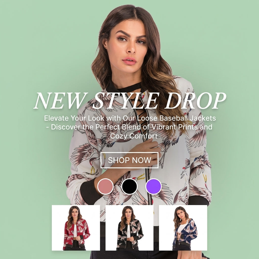 Women's Casual Printed Loose Baseball Jacket for Fall/Winter